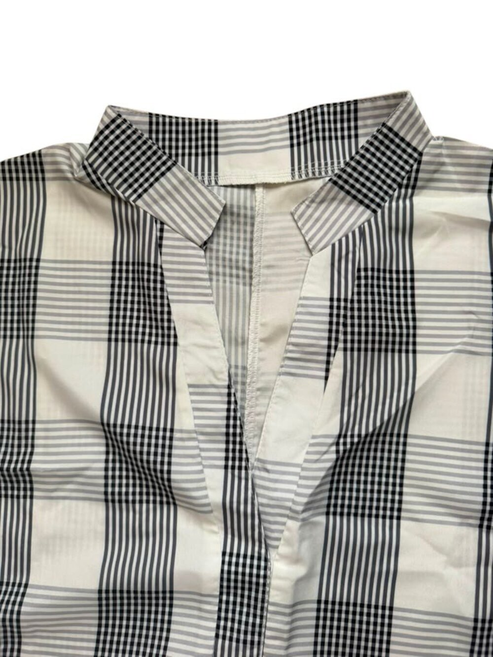 Alishebuy Women L Plaid Check Blouse Split V Neck Short Sleeve NWT. - Picture 3 of 7